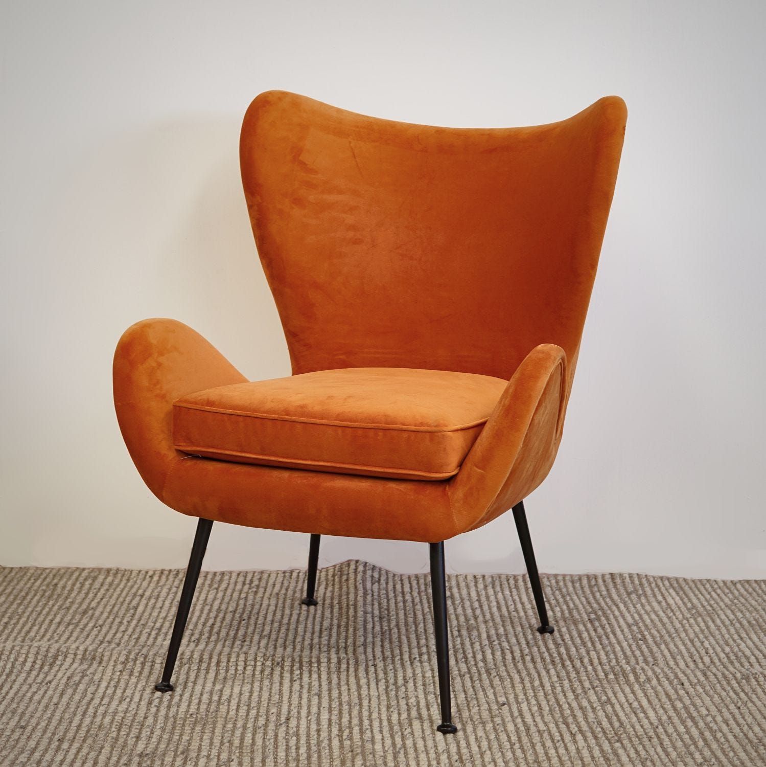 Orange Winged Velvet Armchair