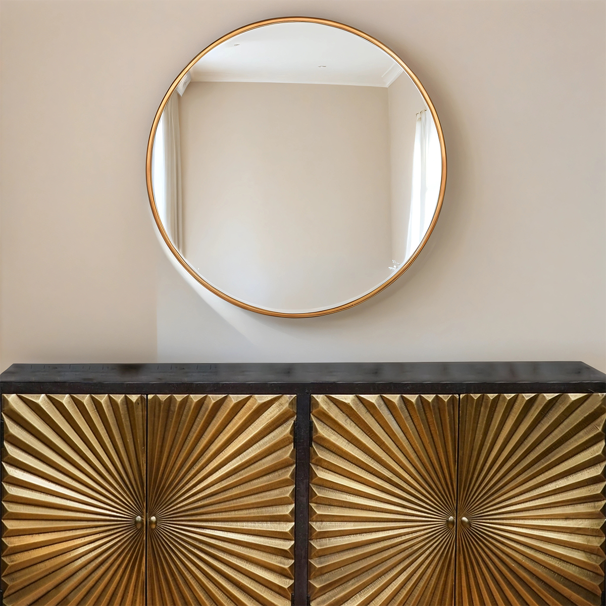 Golden Framed Circular Mirror