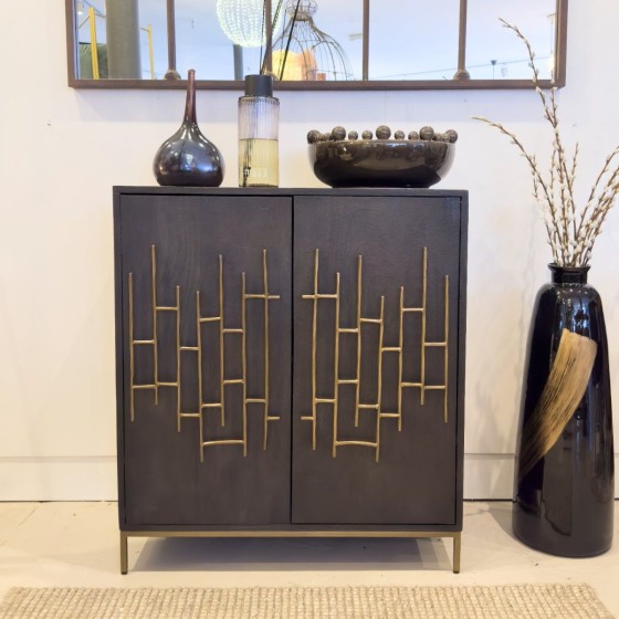 Dark Mango Wood Abstract Handles Cabinet