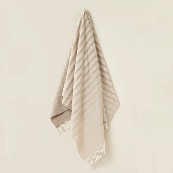 Natural and cream striped pattern merino lambswool throw