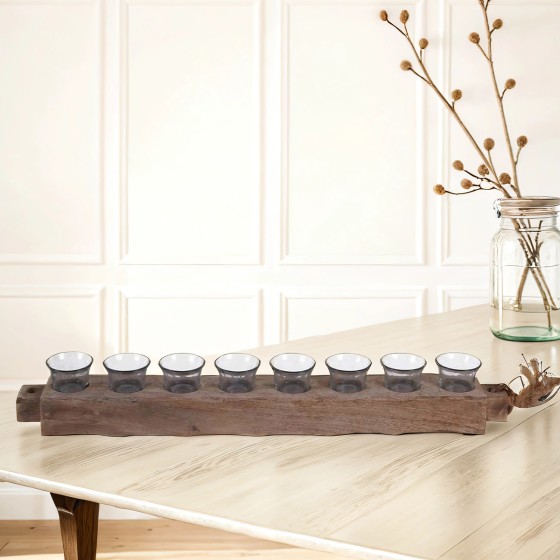 Antique Wood 8 Tealight Holder With Rope