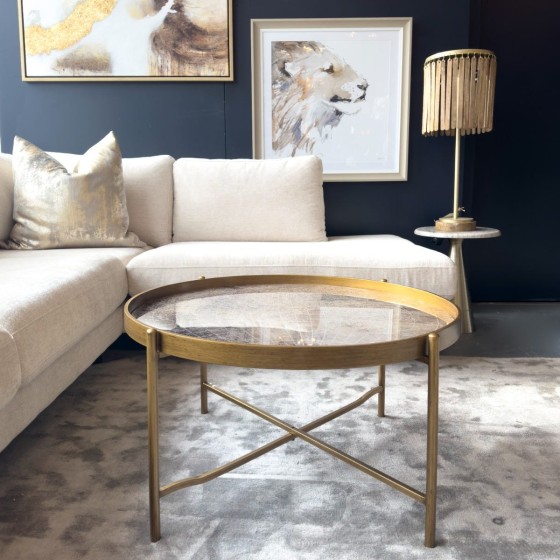 Gold Atlas Print Coffee Table 