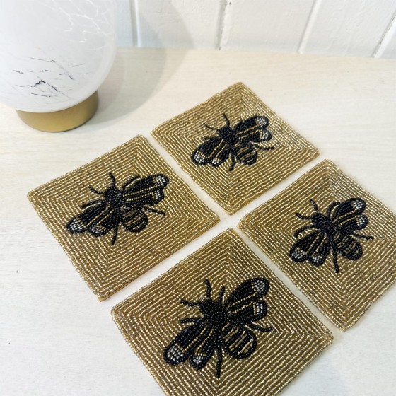 Gold Embellished Bee Coasters - Set of 4