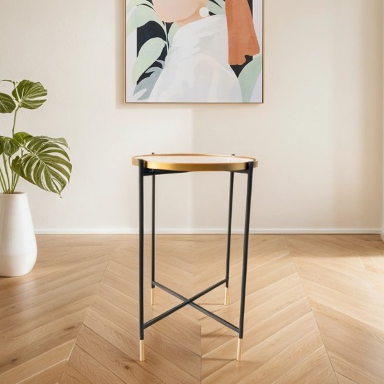 Gold & Black Mirrored Side Table 