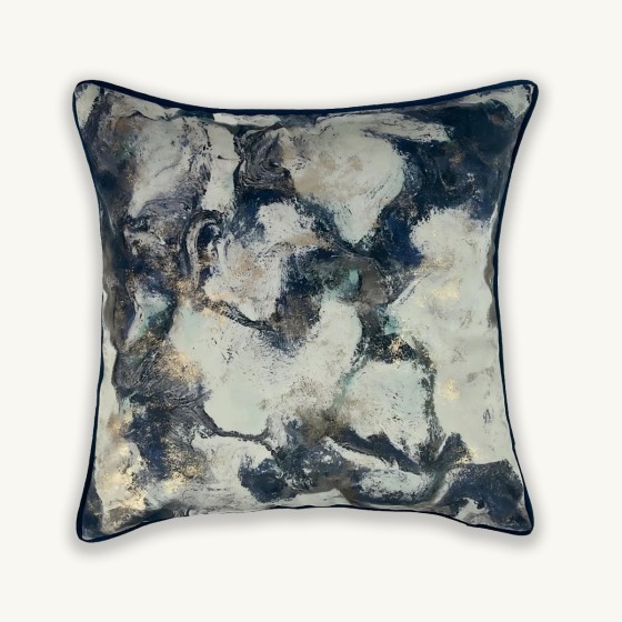 Blue & Cream Marbled Cushion - 43x43cm