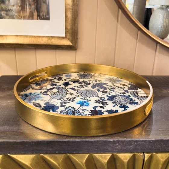 Blue & White Ornate Floral Tray