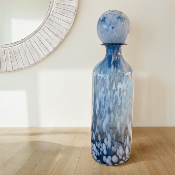Speckled Blue & White Glass Bottle Vase