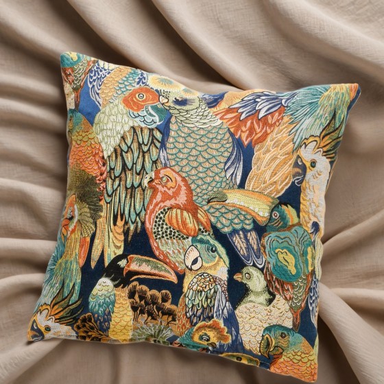 Blue Tropical Birds Print Cushion 