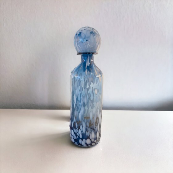 Speckled Blue & White Glass Bottle Vase