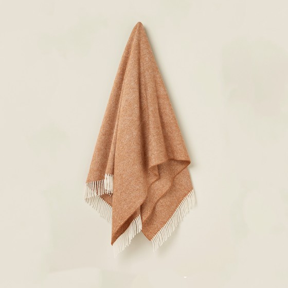 Herringbone British Wool Throw - Clay