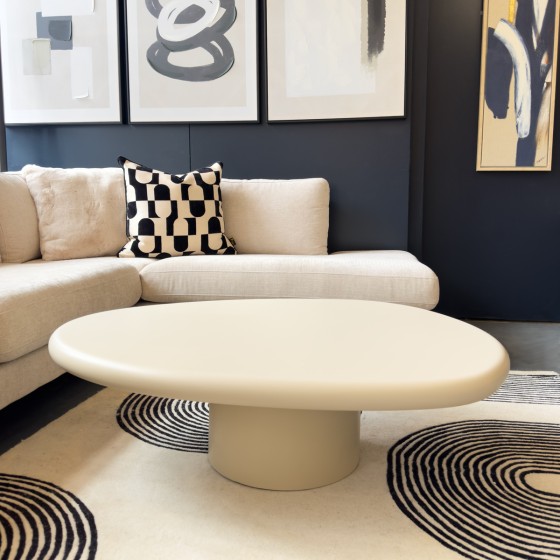 Beige Organic Pebble Pedestal Coffee Table