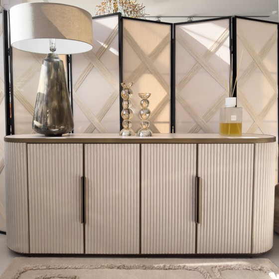 Cream Velvet Finish 4 Door Sideboard
