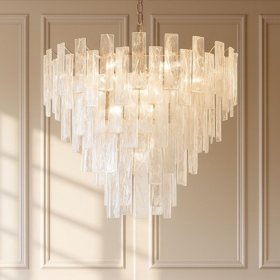 Golden Tiered Glass Chandelier - Large