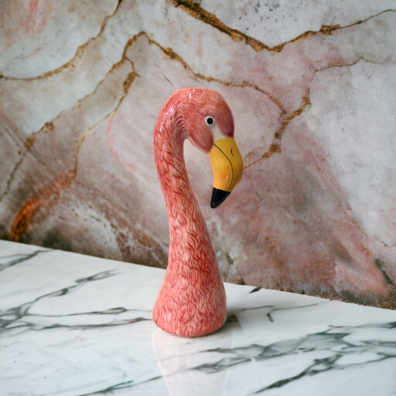 Bright Pink Ceramic Flamingo Head Vase - Large