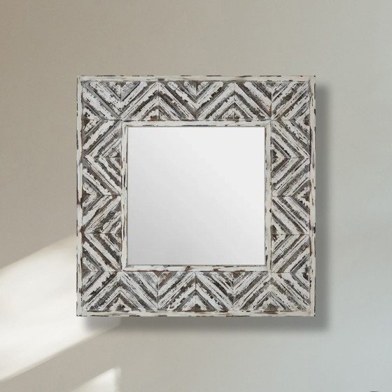 Geometric Wooden Framed Rectangular Mirror 