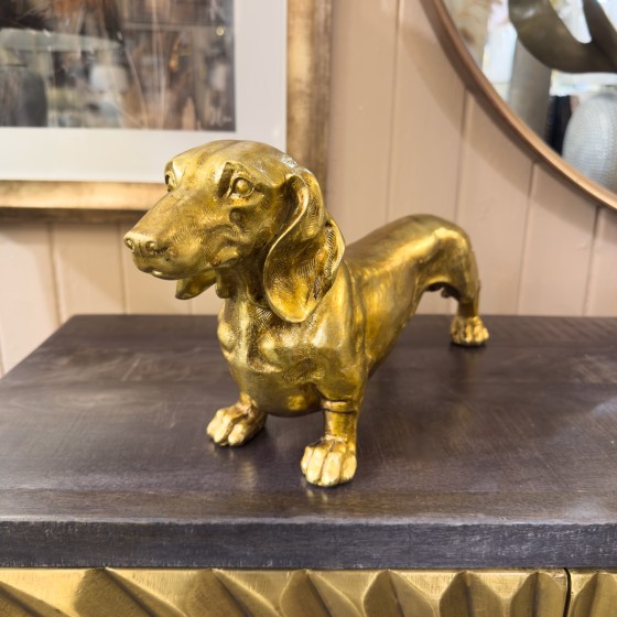 Gold Sausage Dog Sculpture