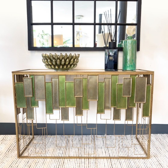 Green & Gold Panel Console Table