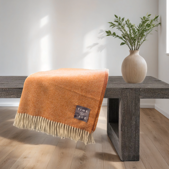 Lambswool Herringbone Throw - Saffron