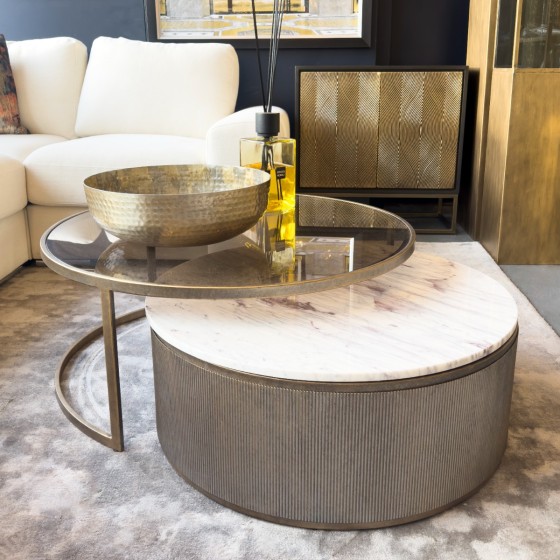 Antique Gold & Marble Nesting Coffee Tables - Set of 2