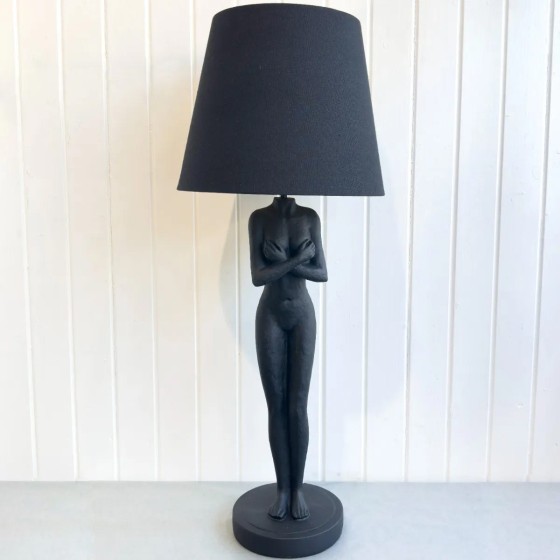 Black Standing Lady Table Lamp With Shade 