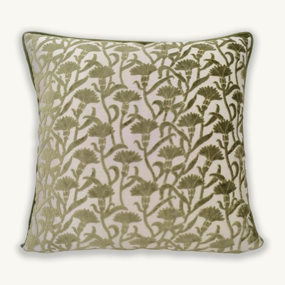 Olive Cut Velvet Thistle Pattern Cushion - 50x50cm
