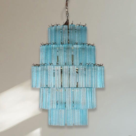 Turquoise Tiered Glass Chandelier - Large