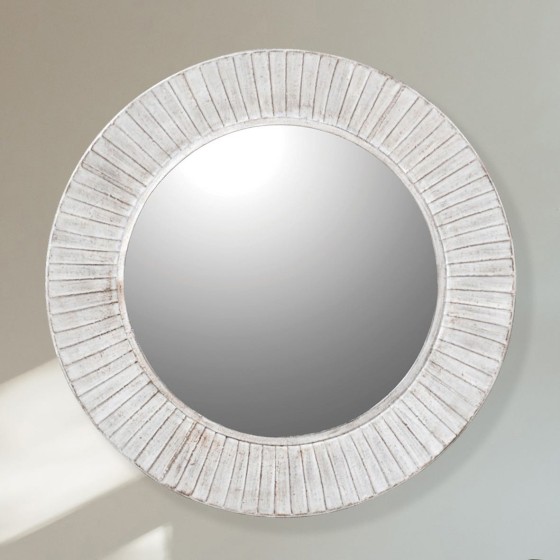 White Wash Wooden Frame Circular Mirror 