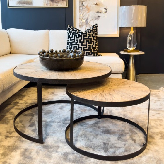 Round Reclaimed Oak Nesting Tables - Set Of 2