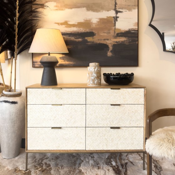Scalloped Bone & Mango Wood Chest of Drawers