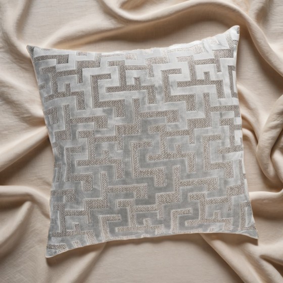 Silver Velvet Geometric Print Cushion - 43x43cm 