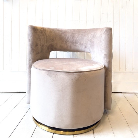 Taupe Velvet & Gold Round Swivel Chair 