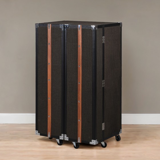 Tweed & Wood Trim Bar Trunk Cabinet