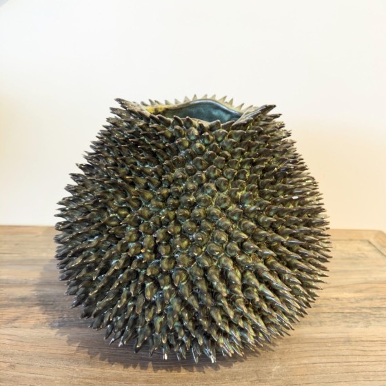 Olive Green Spiked Urchin Vase