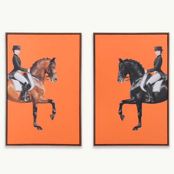 Vibrant Orange Equestrian Pictures - Set of 2