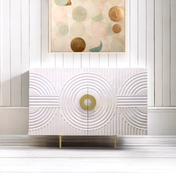White & Gold Circular Pattern Sideboard 