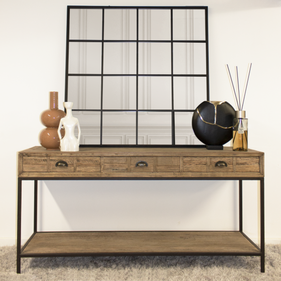 Wood & Metal Console Table with Drawers