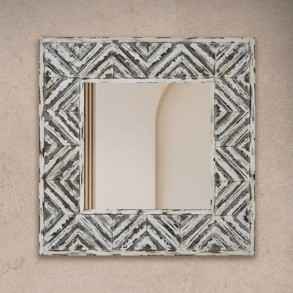 Geometric Wooden Framed Rectangular Mirror