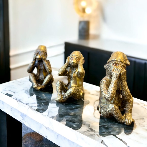 Set of 3 See No Evil Monkeys - Golden