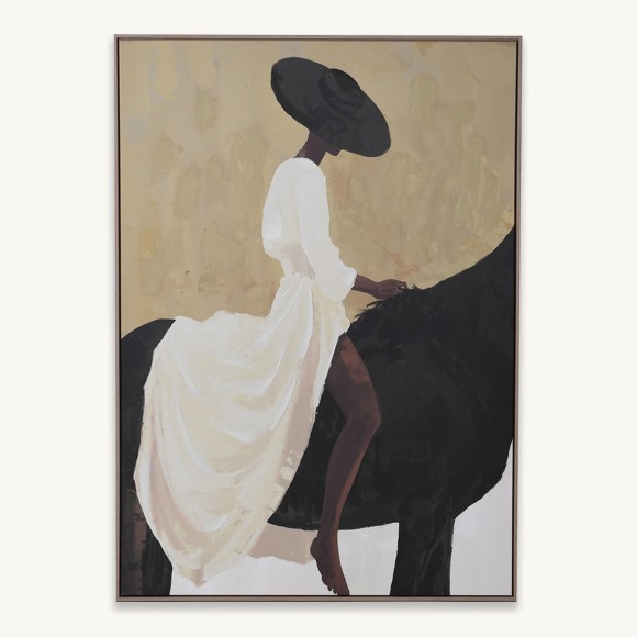 Black & Beige Lady On Horse Canvas