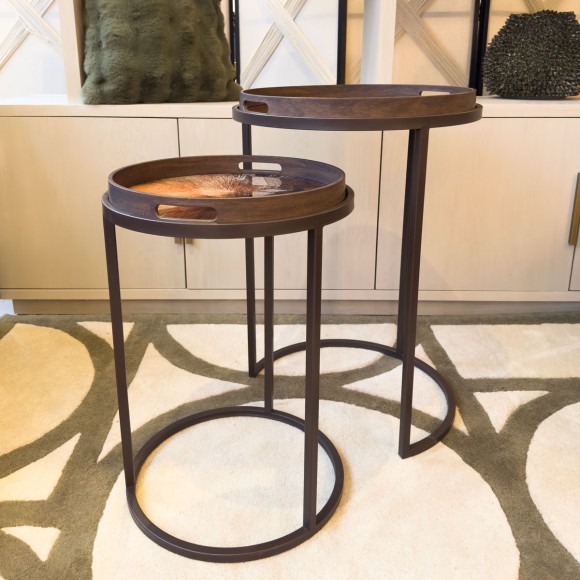 Brown & Rust Linear Pattern Tray Tables - Set of 2