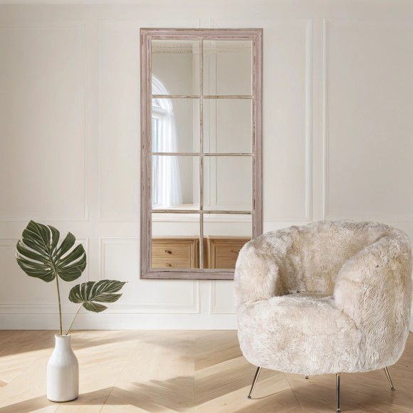 Taupe Wood Windowpane Mirror