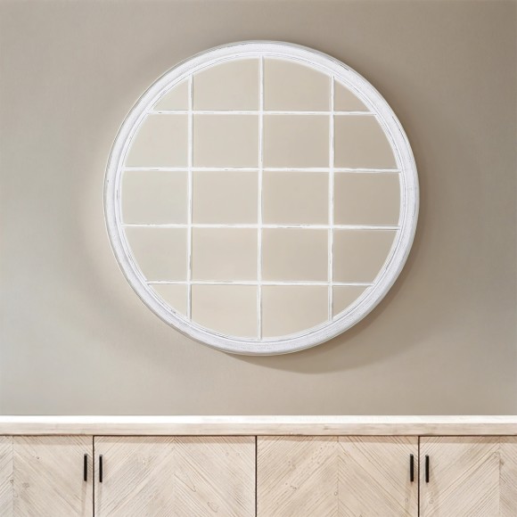 Round White Grid Mirror