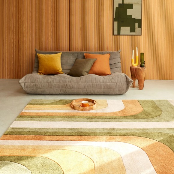 Green & Orange Retro Pattern Rug - 160x230cm