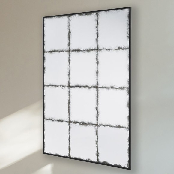 Distressed Black Frame Grid Mirror