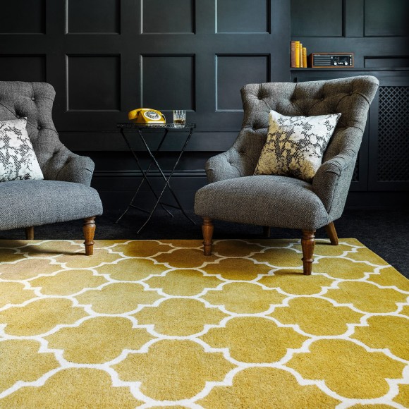 Mustard & White Antique Geometric Rug - 160x230cm