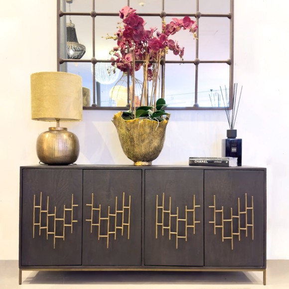 Dark Mango Wood & Abstract Handles Sideboard