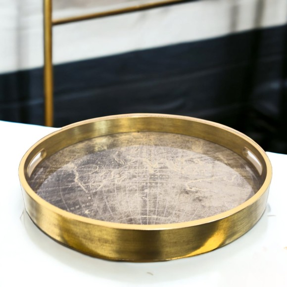 Gold Atlas Print Round Tray 