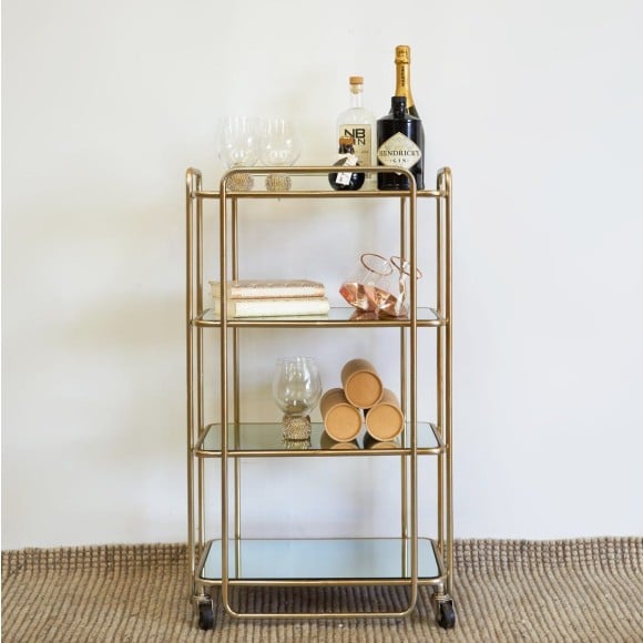 Champagne Mirror Shelf Bar Trolley