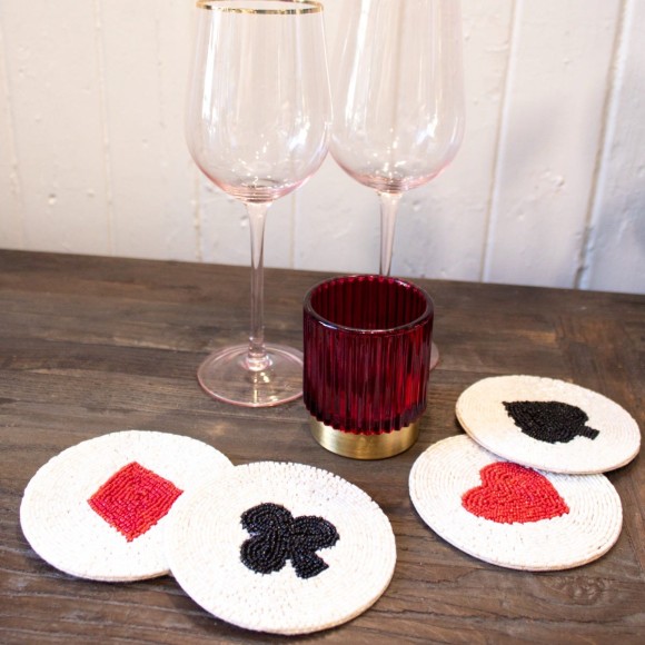 Card Suit Embellished Coasters - Set Of 4