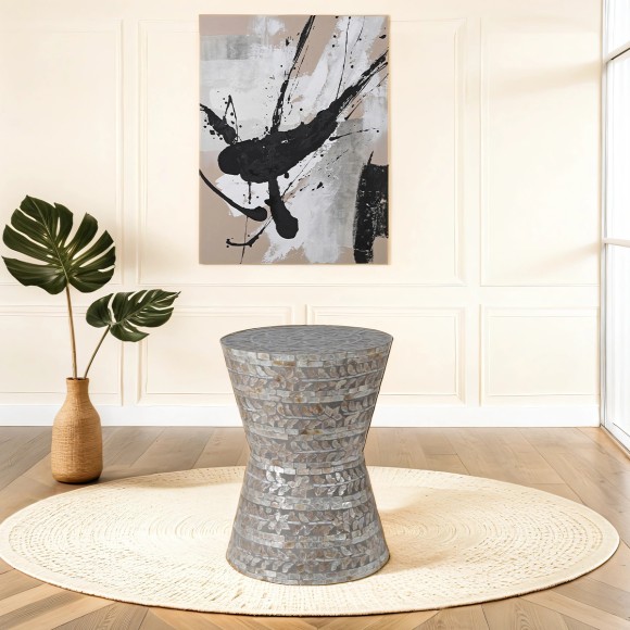 Neutral Capiz Mosaic Stool